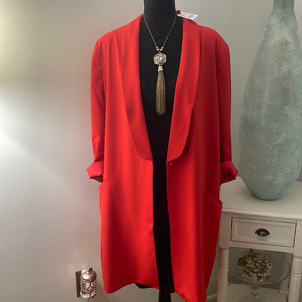 New York & Company Red Open-Front Blazer